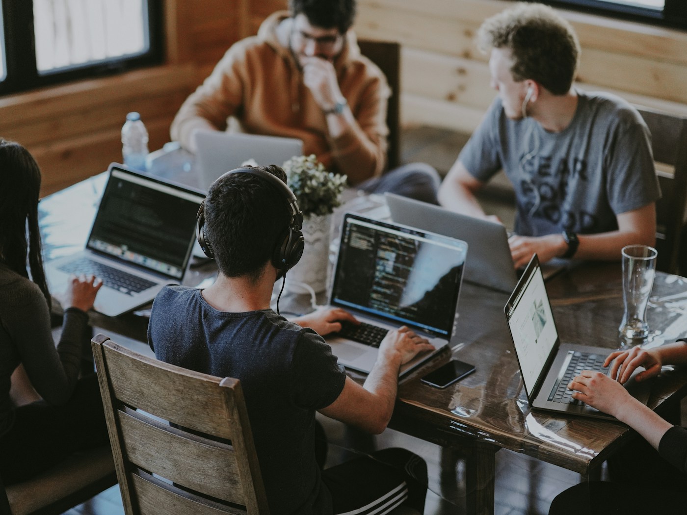 Custom software development team at work